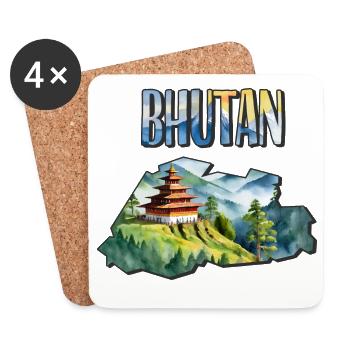 Carte à l’aquarelle du Bhoutan - Dessous de verre (lot de 4) - blanc - Devant