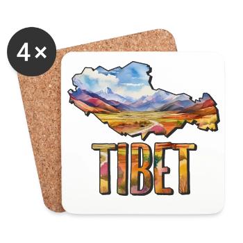 Watercolor Map Tibet - Coasters (set of 4) - white - Front