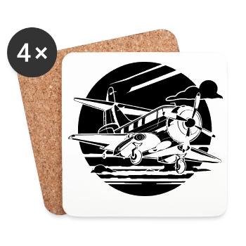 Propeller Plane Drawing - Coasters (set of 4) - white - Front