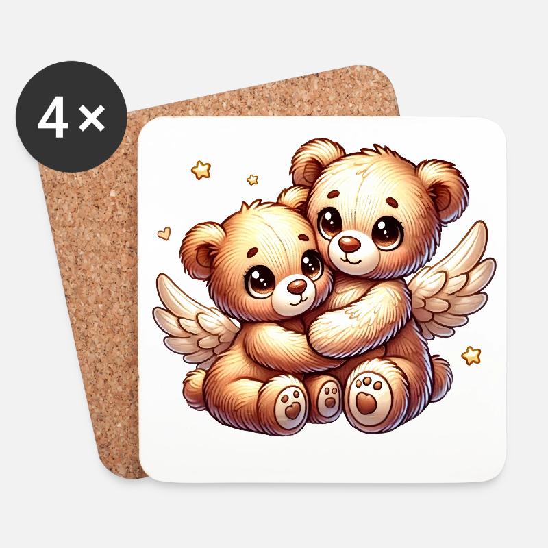 süße Engels-Teddybären in liebevoller Umarmung - Untersetzer (4er-Set) - Weiß