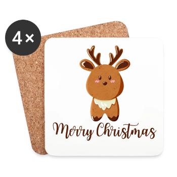 Renne pour Noël - Joyeux Noël - Dessous de verre (lot de 4) - blanc - Devant