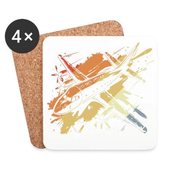 Flugzeug Streetart Retro - Untersetzer (4er-Set) - Weiß - Vorne