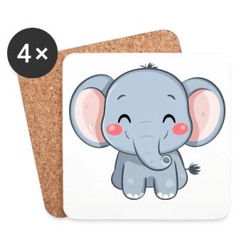 Niedlicher glücklicher Elefant - Entzückende Karikatur - Untersetzer (4er-Set) - Weiß - Vorne