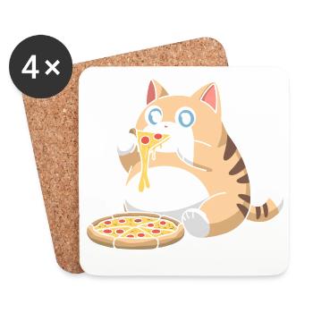 Süße mollige Katze, die Pizza isst - Untersetzer (4er-Set) - Weiß - Vorne