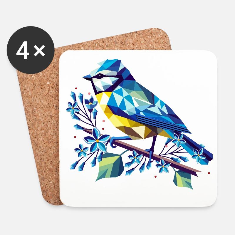 bezaubernde Blaumeise auf einem Fliederzweig - Untersetzer (4er-Set) - Weiß