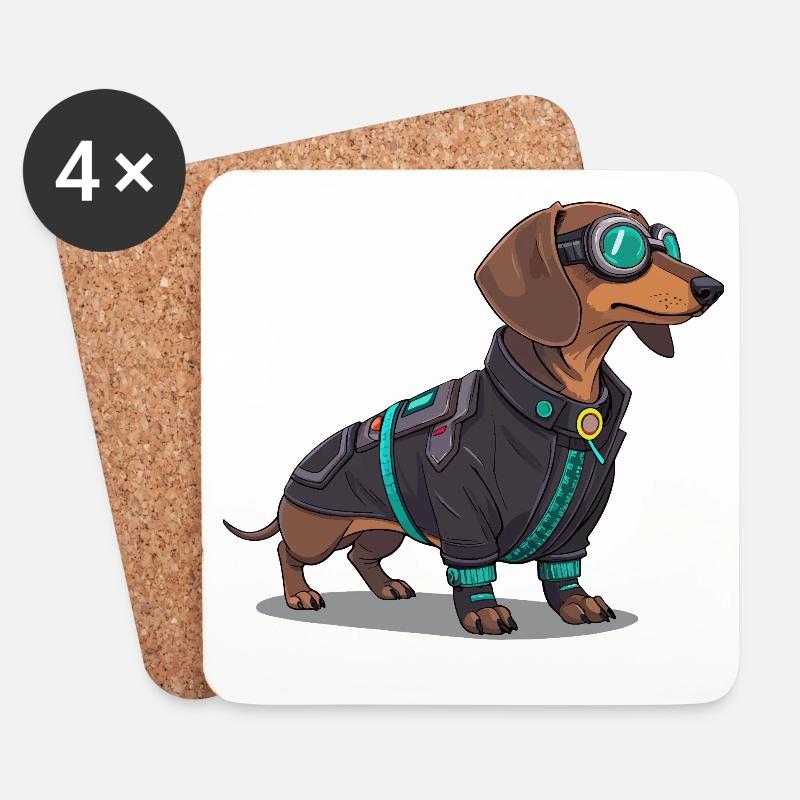 Cyberpunk-Hund im Tech-Anzug - Untersetzer (4er-Set) - Weiß