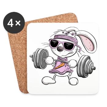 Strength Training Rabbit Fitness Weight Exercise - Coasters (set of 4) - white - Front