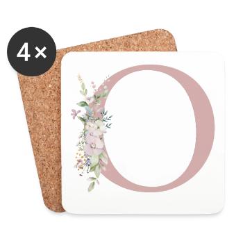 o Monogramme, Floral, Personnalisable - Dessous de verre (lot de 4) - blanc - Devant