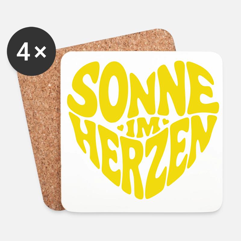 Sonne im Herzen - Untersetzer (4er-Set) - Weiß