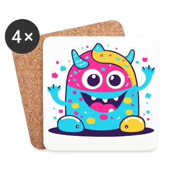Mignon et drôle câlin monstre enfants - Dessous de verre (lot de 4) - blanc - Devant
