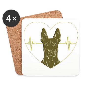 Heart Doberman – Gold & Heartbeat - Coasters (set of 4) - white - Front