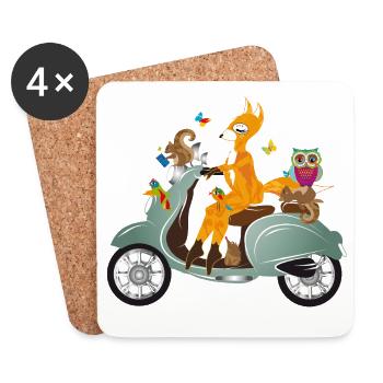 Forest animals on a joyride – Imaginative scene - Coasters (set of 4) - white - Front