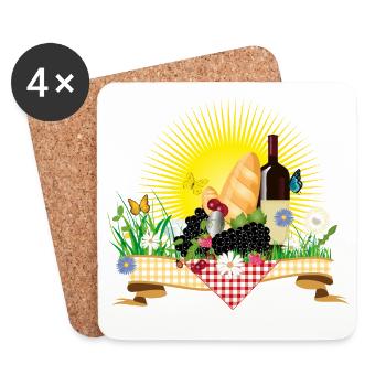 Sommerliches Picknick mit Wein, Brot und Früchten - Untersetzer (4er-Set) - Weiß - Vorne