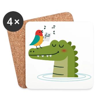 Singing Bird on Crocodile – Animal Harmony - Coasters (set of 4) - white - Front