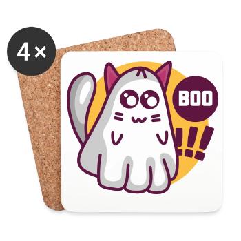 Boo cat - Chat fantôme mignon - Dessous de verre (lot de 4) - blanc - Devant