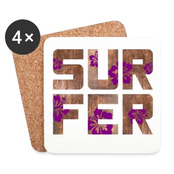 Surfeur Hawaï Hibiscus Blossom Vacances Sports nautiques - Dessous de verre (lot de 4) - blanc - Devant