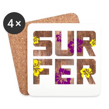 Surfer Holz Hawai bint Hibiskus Blüte surfen Camp - Untersetzer (4er-Set) - Weiß - Vorne