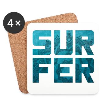 Surfeur Mandala Camp Sports nautiques Plage Loisirs - Dessous de verre (lot de 4) - blanc - Devant