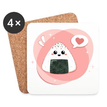 Kawaii Onigiri in pink rosa mit Herz - Untersetzer (4er-Set) - Weiß - Vorne