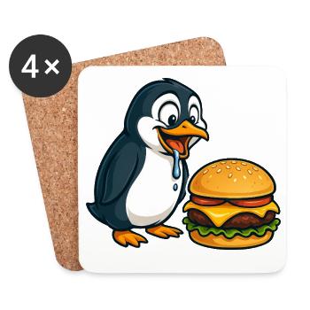 drôle pingouin cheeseburger dessin animé de restauration rapide - Dessous de verre (lot de 4) - blanc - Devant