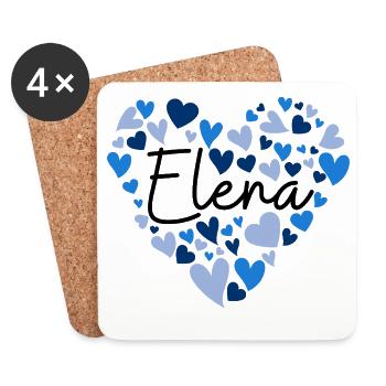 Elena Name Design with Heart-Shaped blue Hearts - Coasters (set of 4) - white - Front