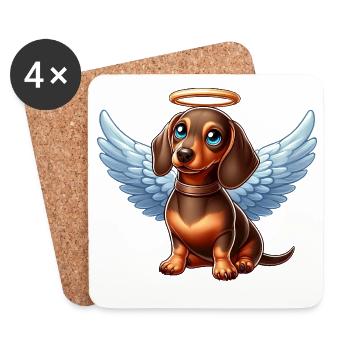 Ange teckel mignon avec des ailes chien de dessin animé - Dessous de verre (lot de 4) - blanc - Devant