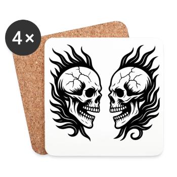 Tribal Skulls Black - Coasters (set of 4) - white - Front