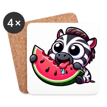 Süßer Cartoon Zebra Wassermelone Sommerfrucht - Untersetzer (4er-Set) - Weiß - Vorne