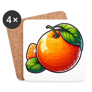 Illustration einer Mandarine mit grünen Blättern - Untersetzer (4er-Set) - Weiß - Vorne