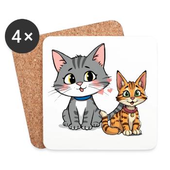 Mignon chats avec des coeurs illustration - Dessous de verre (lot de 4) - blanc - Devant