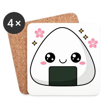 Kawaii Onigiri Rice Cute Food Lover - Coasters (set of 4) - white - Front