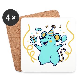 Festive Time with Hat and Balloons - Coasters (set of 4) - white - Front
