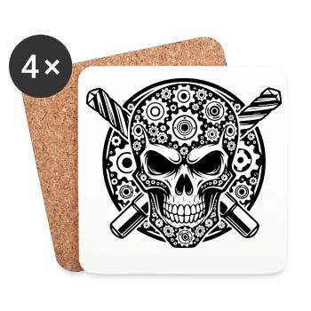 CNC Skull – Machinist Skull with Gears - Coasters (set of 4) - white - Front