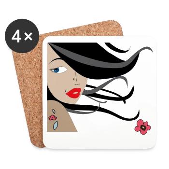 Elegant woman with flowers and tattoos - Coasters (set of 4) - white - Front