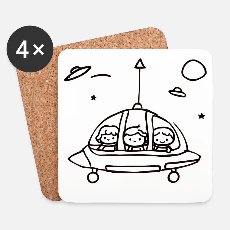 Kleines UFO Crew im All - Untersetzer (4er-Set) - Weiß