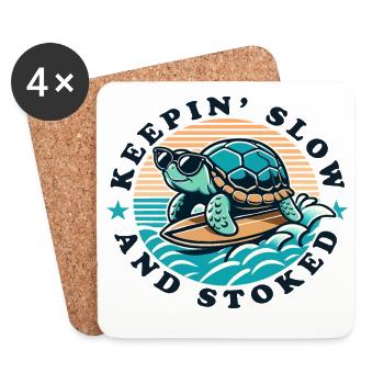 Surfing Turtle Keepin Slow and Stoked - Coasters (set of 4) - white - Front