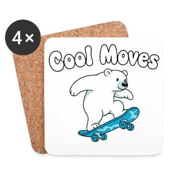 Cool Moves Eisbär Skateboard - Untersetzer (4er-Set) - Weiß - Vorne