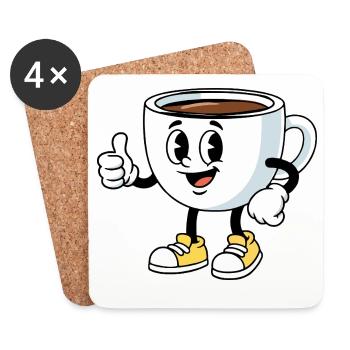 Cartoon Coffee Cup Funny Coffee Comic - Coasters (set of 4) - white - Front