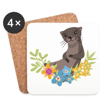 Seeotter Cartoon Blume Floral - Untersetzer (4er-Set) - Weiß - Vorne