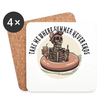 Take Me Where Summer Never Ends – Skeleton Humor - Coasters (set of 4) - white - Front