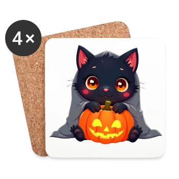 Halloween Cat with Halloween Pumpkin - Untersetzer (4er-Set) - Weiß - Vorne
