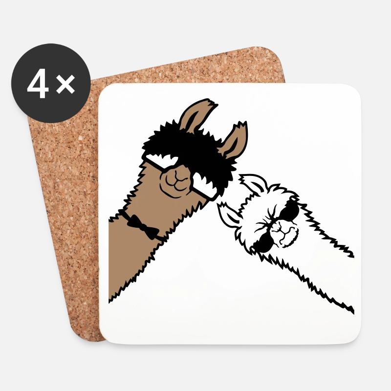 2 Coole Lamas Sonnenbrillen Lustige Nerd Freunde - Untersetzer (4er-Set) - Weiß