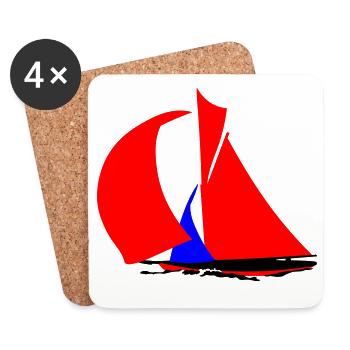 Red Sailboat Silhouette - Coasters (set of 4) - white - Front