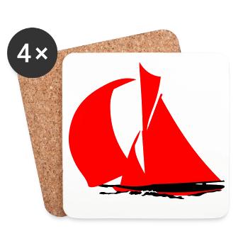Rotes Segelboot Silhouette - Untersetzer (4er-Set) - Weiß - Vorne