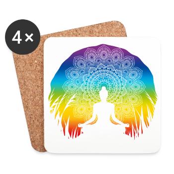 Conception spirituelle du mandala yoga dans les couleurs des chakras - Dessous de verre (lot de 4) - blanc - Devant