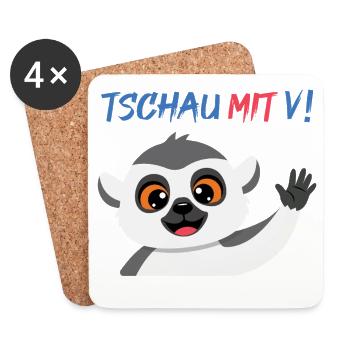 Äffchen verabschiedet sich: Tschau Mit V - Untersetzer (4er-Set) - Weiß - Vorne
