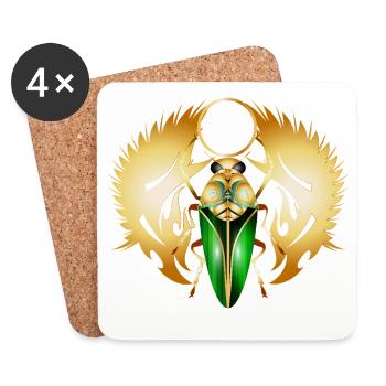 Gold-green Scarabeus with wing ornament - Coasters (set of 4) - white - Front