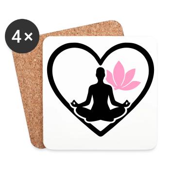 Women's Yoga Heart Silhouette Lotus Wellness - Coasters (set of 4) - white - Front