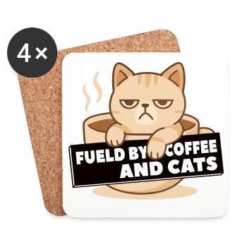 Alimenté par le café et la tasse de café pour chats - Dessous de verre (lot de 4) - blanc - Devant