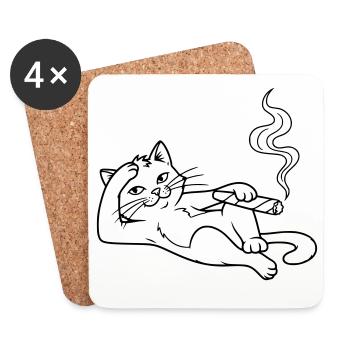 Chat glaçant avec un cigare – Design humoristique - Dessous de verre (lot de 4) - blanc - Devant